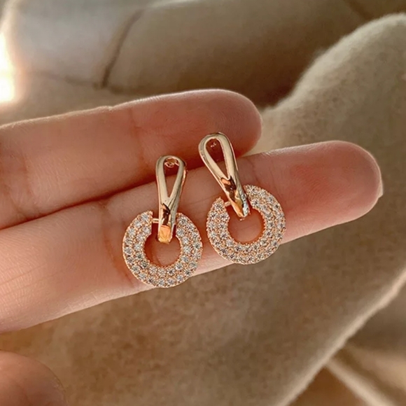 CZ Rose Goldtone Circle Earrings - Picture 4 of 4